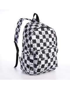 Рюкзак школьный из текстиля на молнии 4 кармана цвет черный белый Nobrand