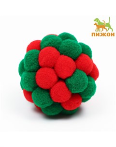 Мяч плюшевый для кошек 5 см красный зеленый Пижон