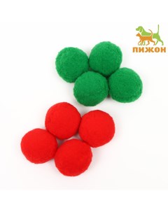 Набор плюшевых шариков для кошек 8 шт зеленый красный Пижон
