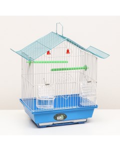 Клетка для птиц домик с кормушками 30 х 23 х 39 см синяя Пижон