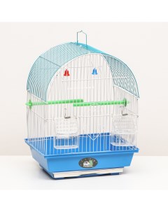 Клетка для птиц овальная с кормушками 30 х 23 х 39 см синяя Пижон