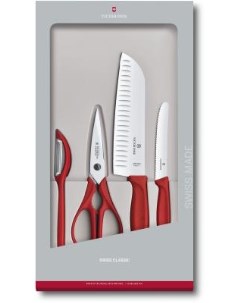 Набор ножей кухон Swiss Classic Kitchen 6 7131 4G компл 4шт красный подар коробка Victorinox