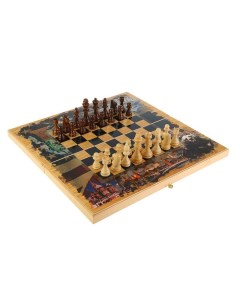 Настольная игра 3 в 1 Россия и Америка шахматы шашки нарды доска дерево 50х50 см Nobrand