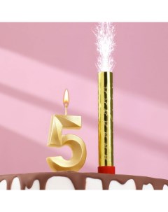 Свеча для торта цифра Грань фонтан золотая 5 Nobrand
