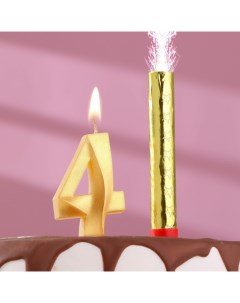 Свеча для торта цифра Грань фонтан золотая 4 Nobrand