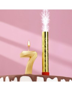 Свеча для торта цифра Грань фонтан золотая 7 Nobrand