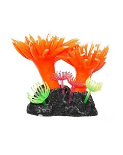 Растение для аквариума Коралл искусственное колония малая оранжевый силикон 8 см Уют