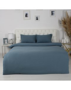 Комплект постельного белья полутораспальный полисатин сине зеленый Без бренда