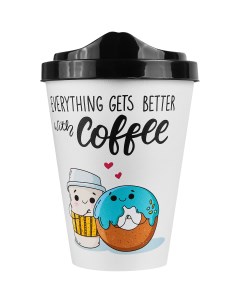 Стакан с крышкой Everything Gets Better With Coffee 420 мл пластик цвет белый Delinia