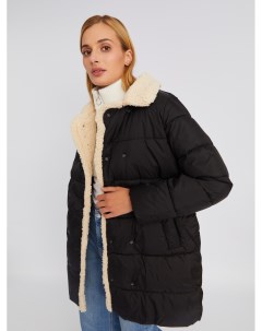 Тёплая стёганая куртка пальто с отложным воротником и отделкой из искусственного меха Zolla