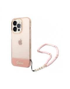 Чехол PC TPU Translucent Electoplated camera Hand Strap iPhone 14 Pro Max Розовый Guess