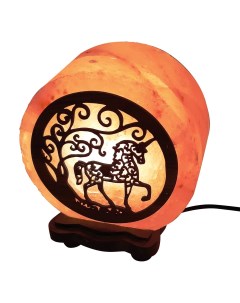Солевая лампа Круг 7 с дерев картиной Единорог 4 5 кг Wonder life