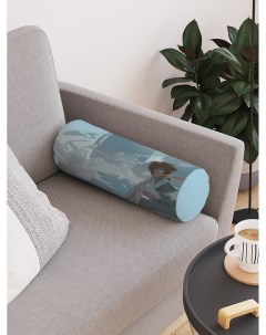 Декоративная подушка валик Девушка на ступеньках на молнии 45 см диаметр 16 см Joyarty