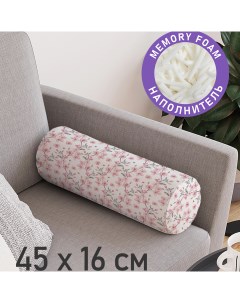 Декоративная подушка валик Розовые цветы на молнии 45 см диаметр 16 см Joyarty