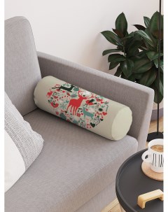 Декоративная подушка валик Новогодняя игрушка на молнии 45 см диаметр 16 см Joyarty