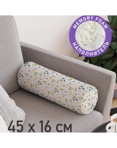Декоративная подушка валик Полевые цветы на молнии 45 см диаметр 16 см Joyarty