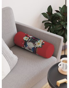 Декоративная подушка валик Девушка с цветами на молнии 45 см диаметр 16 см Joyarty