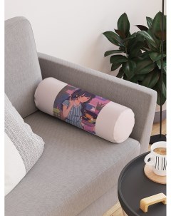 Декоративная подушка валик Аниме девушка на молнии 45 см диаметр 16 см Joyarty