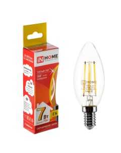 Лампа светодиодная Е14 С37 7 Вт 630 Лм 3000 К теплый белый прозрачная In home
