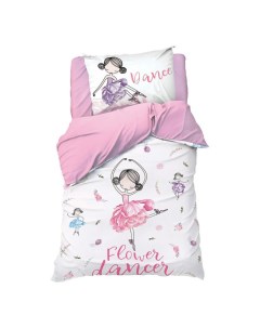 Комплект постельного белья Flower Dancer 1 5 сп бязь белый розовый Этель