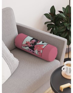 Декоративная подушка валик Девушка самурай на молнии 45 см диаметр 16 см Joyarty