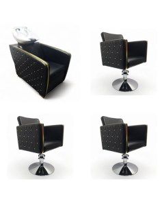 Парикмахерское кресло Голдиум 3 кресла 1 мойка глубокая черная раковина Nobrand
