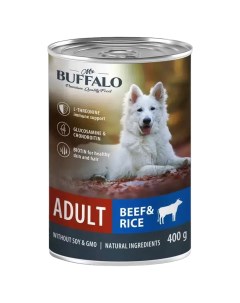 Консервы для собак ADULT говядина с рисом 400г Mr.buffalo