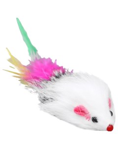 Игрушка для кошек Мышь из натурального меха с хвостом из перьев 6 5 см микс цветов Пижон
