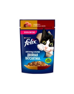Влажный корм для кошек Двойная Вкуснятина в желе с индейкой и печенью 12 шт по 75 г Felix
