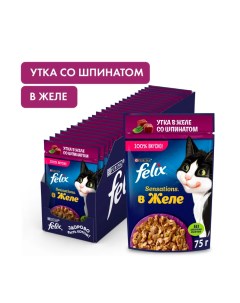 Влажный корм для кошек Мясные ломтики с уткой 12 шт по 75 г Felix