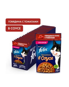Влажный корм для кошек в соусе говядина с томатами 9 шт по 75 г Felix
