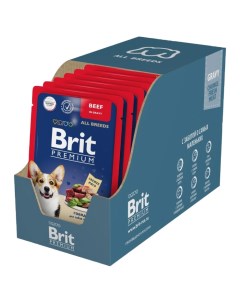 Влажный корм для взрослых собак Premium с говядиной в соусе 14 шт по 85 г Brit*