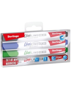 Набор маркеров для досок Uniline WB300 3мм 4 цвета 4шт 48 уп Berlingo