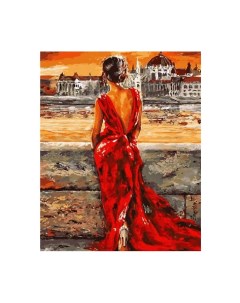 Алмазная мозаика картина стразами Девушка в красном платье 40х50 см Nobrand