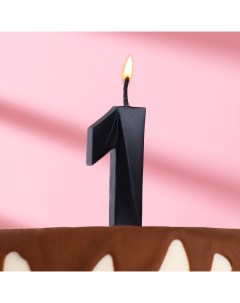 Свеча в торт Грань цифра 1 черный металлик 7 8 см Nobrand