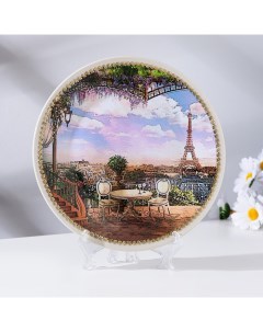 Тарелка декоративная Париж с рисунком на холсте D 20 см Nobrand