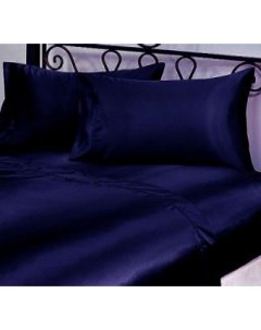 Комплект постельного белья темно голубой однотонный шелк двуспальный подарочная упаковка Nobrand