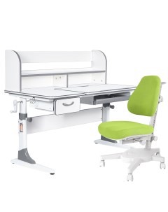 Комплект парта Study 120 Lux белый серый с зеленым креслом Armata Anatomica