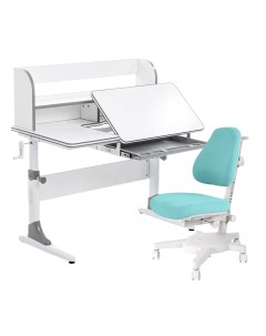 Комплект парта Study 100 Lux белый серый с мятным креслом Armata Anatomica