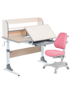 Комплект парта Study 100 Lux клен серый с розовым креслом Armata Anatomica