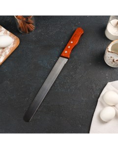 Нож для бисквита мелкие зубцы рабочая поверхность 25 см деревянная ручка толщина лезвия Nobrand