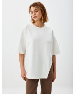 Белая футболка оверсайз с асимметричным низом Sela