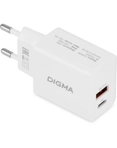 Зарядное устройство сетевое DGW2D0F110WH DGW2D 20W 3A 1A PD QC USB C USB A универсальное белый Digma