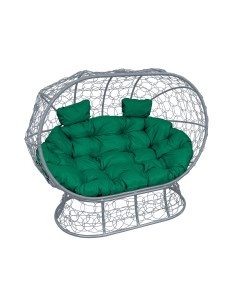 Диван ЛЕЖЕБОКА на подставке с ротангом серый зелёная подушка M-group