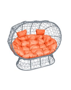 Диван ЛЕЖЕБОКА на подставке с ротангом серый оранжевая подушка M-group