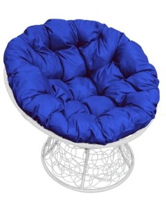 Кресло белое Папасан ротанг 12020110 синяя подушка M-group