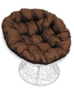 Кресло белое Папасан ротанг 12020105 коричневая подушка M-group