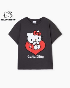 Серая футболка oversize с принтом Hello Kitty для девочки Gloria jeans