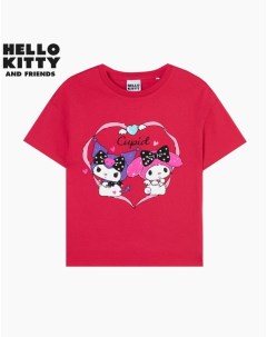 Малиновая футболка oversize с принтом Hello Kitty для девочки Gloria jeans