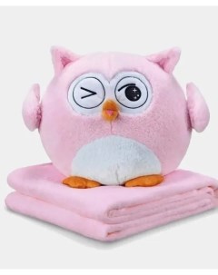 Мягкая игрушка 3 в 1 сова с пледом для детей розовая Кигурумия